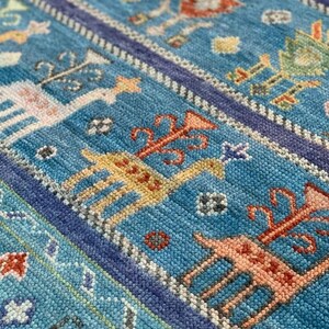 Hand-Knotted Wool Oushak Rug: 9x12 Blue, Modern Oriental Design