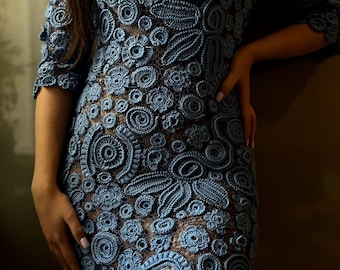 Handmade Crochet Irish Lace Dress: Bohemian Floral Gown