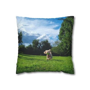 Square Pillowcase, Poochon Poodle Puppy Doodle Running Nature Pillow, Dog Lover Gift, Pet Owner Decor, Animal Print Cushion Cover, Home