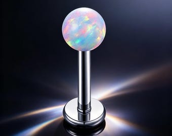 Titanium Opal Ball Labret Stud: roze-blauwe Aurora hypoallergene piercingsieraden (1,0 x 6 mm)