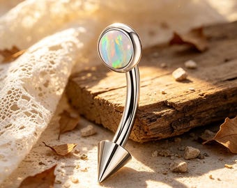 Titanium opaal gebogen barbell piercing, wenkbrauw kraakbeen lichaamssieraden (1,2 mm dikte)