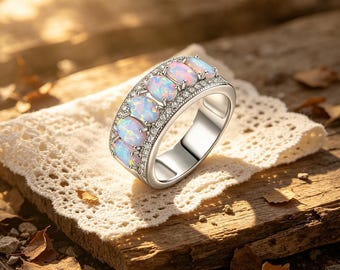 White Opal Eternity-bandring, zilveren statementring CZ