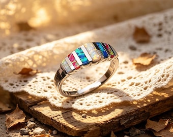 Veelkleurige Opal Eternity-band, Rainbow Opal-ring