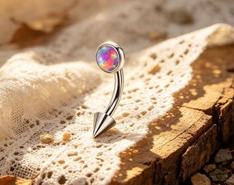 Veelkleurige opaal gebogen barbell-piercing, titanium wenkbrauwring, kraakbeenoorbel (1,2 mm dikte)