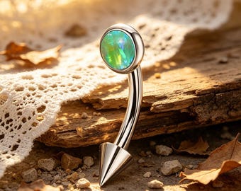 Groene opaal gebogen halterpiercing, titanium wenkbrauwring, kraakbeenoorbel, lichaamssieraden met een dikte van 1,2 mm