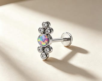 Titanium Paarse Opaal CZ Cluster Labret Stud (1,0 x 6 mm) Kraakbeen Oor Neus Lip Piercing Sieraden