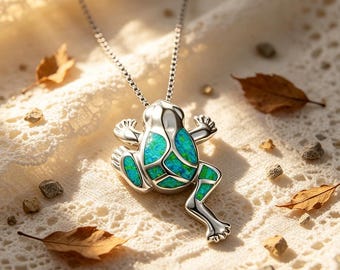 Groene opaal kikker hanger ketting, zilveren dierensieraden