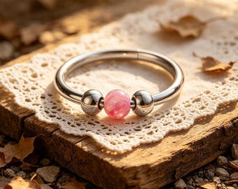 Naadloze roze opaal titanium stalen ring, 1,0 x 10 mm opaal septum ring, opaal neusring, kraakbeen piercingsieraden