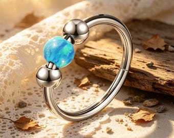 Naadloze turquoise opaal titanium stalen ring, piercingsieraden 1,0 x 10 mm