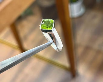 Handmade Sterling Silver Peridot Wedding Ring: August Birthstone