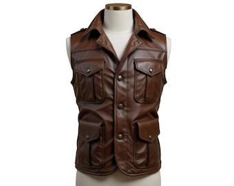 Handgemachte Vintage Gebrauchs-Lederweste - Vintage Biker Cowboy Gilet