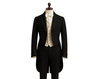 Men's Wool Blend Black Tailcoat - Victorian Wedding Tuxedo