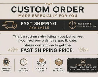 Listado de pedidos personalizados para usted, envío rápido disponible, artículo personalizado hecho a pedido, procesamiento prioritario, entrega exprés.