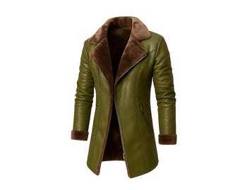 Abrigo de piel auténtica verde oliva hecho a mano / Prenda de abrigo de invierno con forro de piel