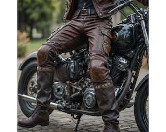 Pantalones de motociclista de cuero vintage para hombre: equipo de protección premium para motociclistas.