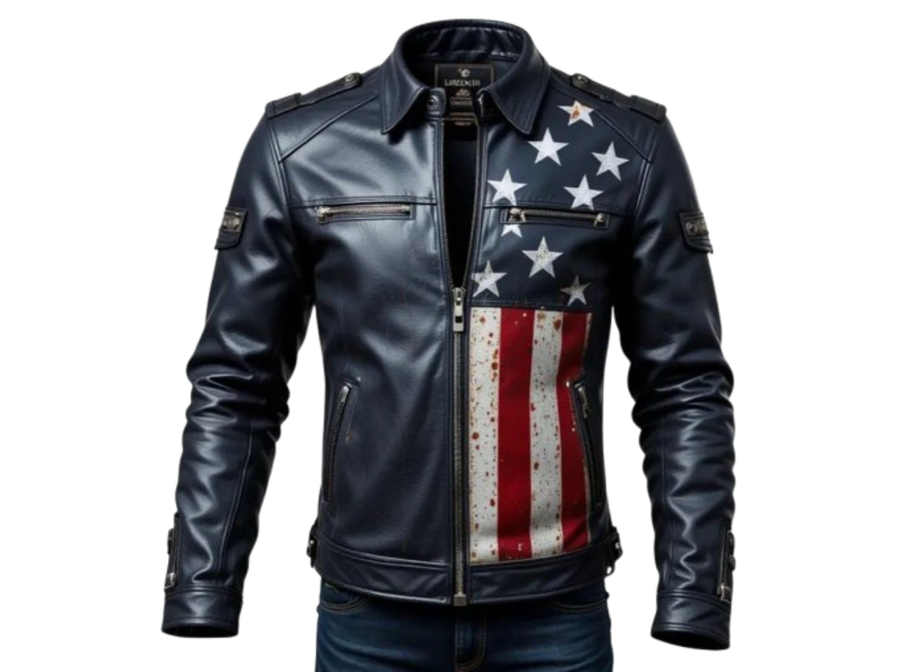 Usa Flag Leather Jacket - Etsy