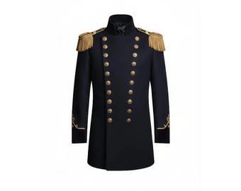Royal Black Military Coat for Men | Gold Button Parade Jacket