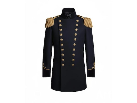 Men's Black Military Officer Coat | Gold Epaulette Napoleon Style