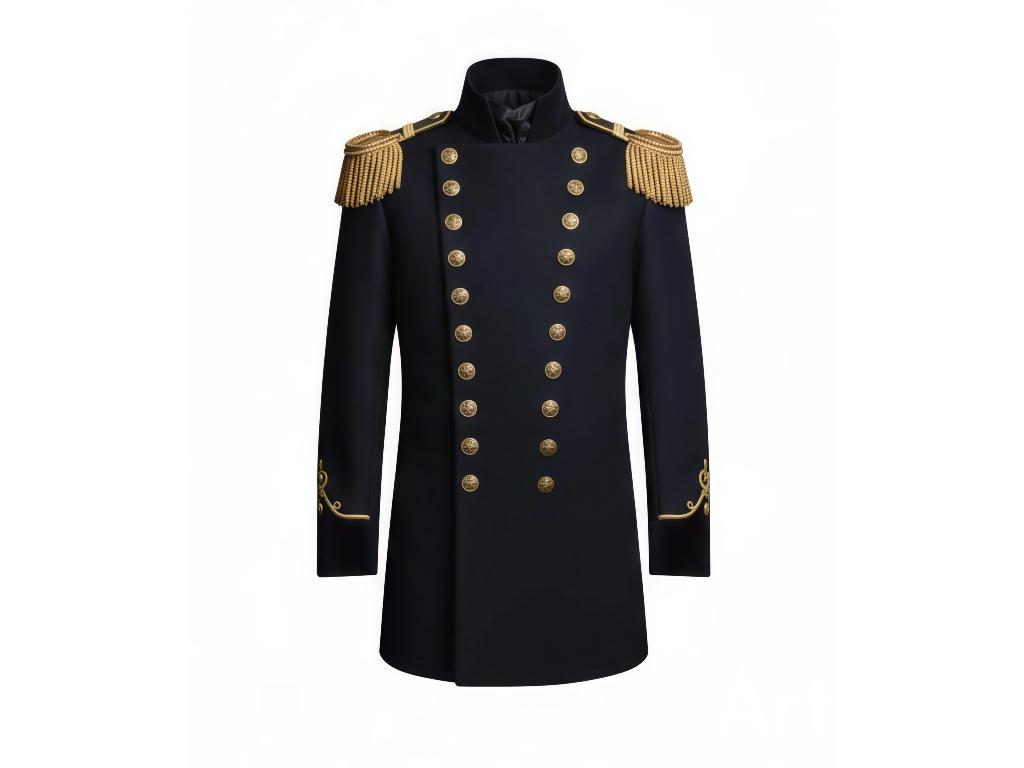 Men's Black Military Officer Coat | Gold Epaulette Napoleon Style
