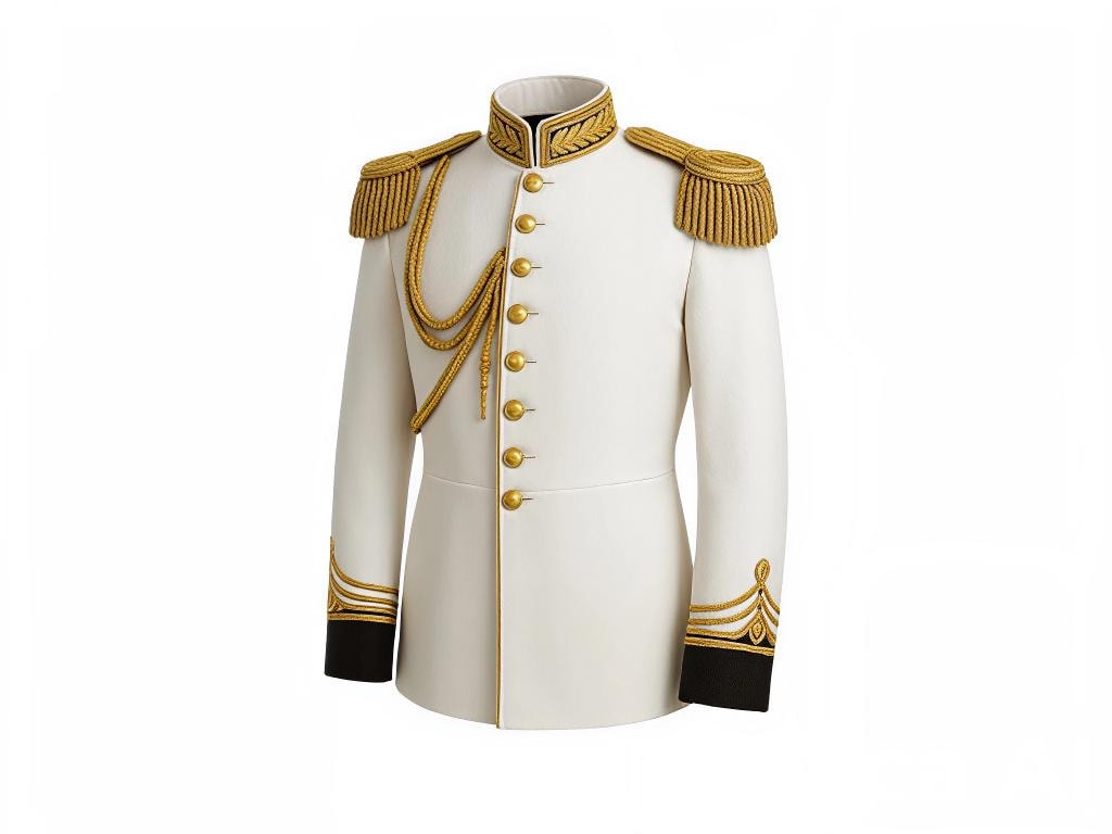Men's White Military Tailcoat | Gold Embroidered Officer Jacket