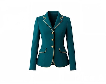 Blazer color verde azulado con ribete dorado / Chaqueta de mujer entallada