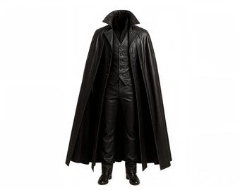 Men's Black Leather Cape Coat | Gothic Vampire Costume Outfit
