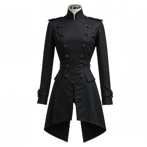 Men's Black Military Officer Coat | Gold Epaulette Napoleon Style