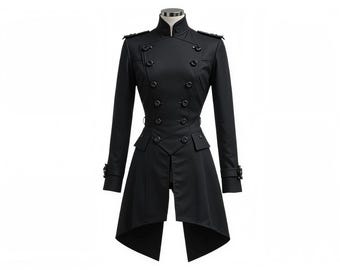 Men's Black Military Officer Coat | Gold Epaulette Napoleon Style