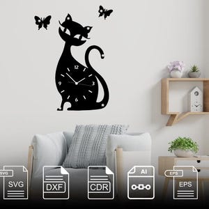 Laser Cut Cat Clock SVG Template: Animal Wall Decor (Digital Download