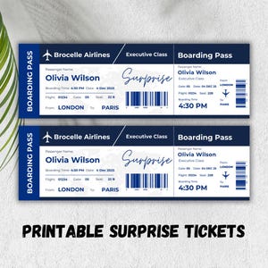 Surprise Trip Boarding Pass Template: DIY Printable Airline Ticket (Canva Editable, Instant Download)