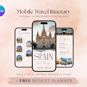 Editable Mobile Travel Itinerary Template: Canva Trip Planner (PDF Download)