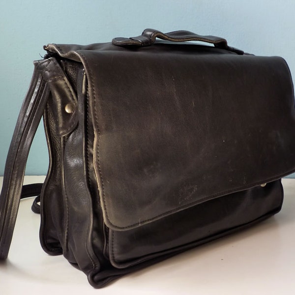 RESERVED for CALI - Vintage briefcase laptop bag black leather distressed