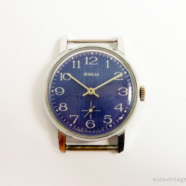 Vintage Blue Russian Wristwatch Pobeda 80s USSR