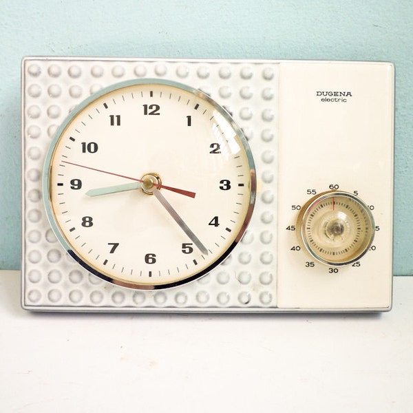 TEMP RESERVED FOR Ca - Vintage 60s kitchen wall clock with timer porcelain ceramic
