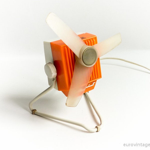 Vintage Small Electric Desk Fan Table Fan Orange Desk Fan 60s