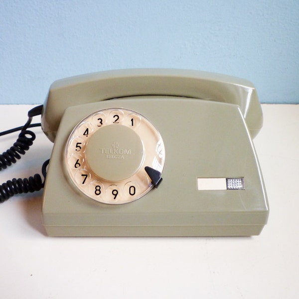 Vintage rotary telephone dial phone soft military green