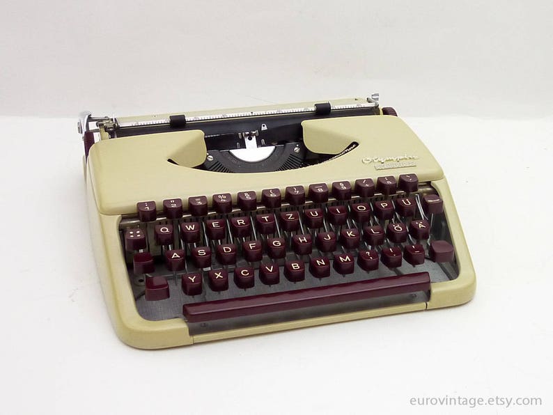 Vintage Olympia Splendid 33 Portable Typewriter Cream Burgundy Working Typewriter 60s