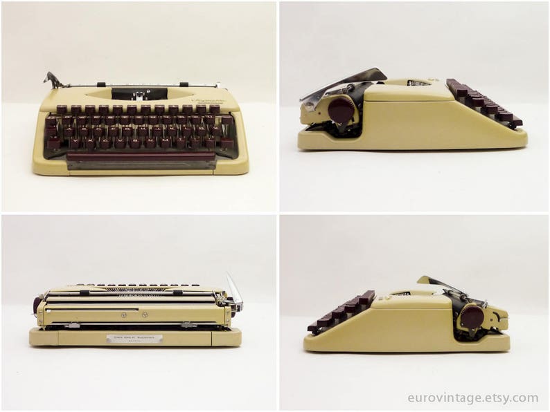 Vintage Olympia Splendid 33 Portable Typewriter Cream Burgundy Working Typewriter 60s