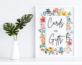 Cards and Gifts Sign Printable - Floral Wedding Sign, Baby Shower Sign, Wildflower Gift Sign, Bridal Shower Signage, Garden Party Card Sign