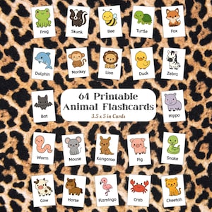 64 Kawaii Animal Flashcards for Kids Printable Flashcards Animal Learning Cards for Kids, Montessori Learning Printable Learning Cards
