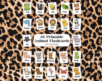 64 Kawaii Animal Flashcards for Kids Printable Flashcards Animal Learning Cards for Kids, Montessori Learning Printable Learning Cards