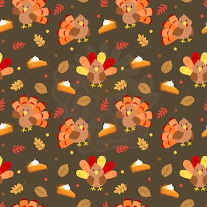 Thanksgiving Digital File Turkey Printable Pattern Leaf PNG File Cute Turkey Printable File Pumpkin Pie Digital Paper Fall Seamless Pattern
