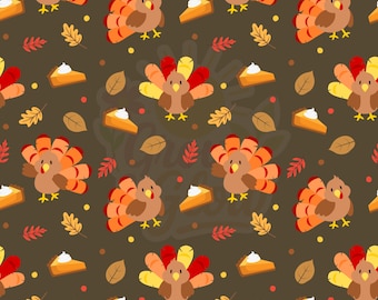 Thanksgiving Digital File Turkey Printable Pattern Leaf PNG File Cute Turkey Printable File Pumpkin Pie Digital Paper Fall Seamless Pattern