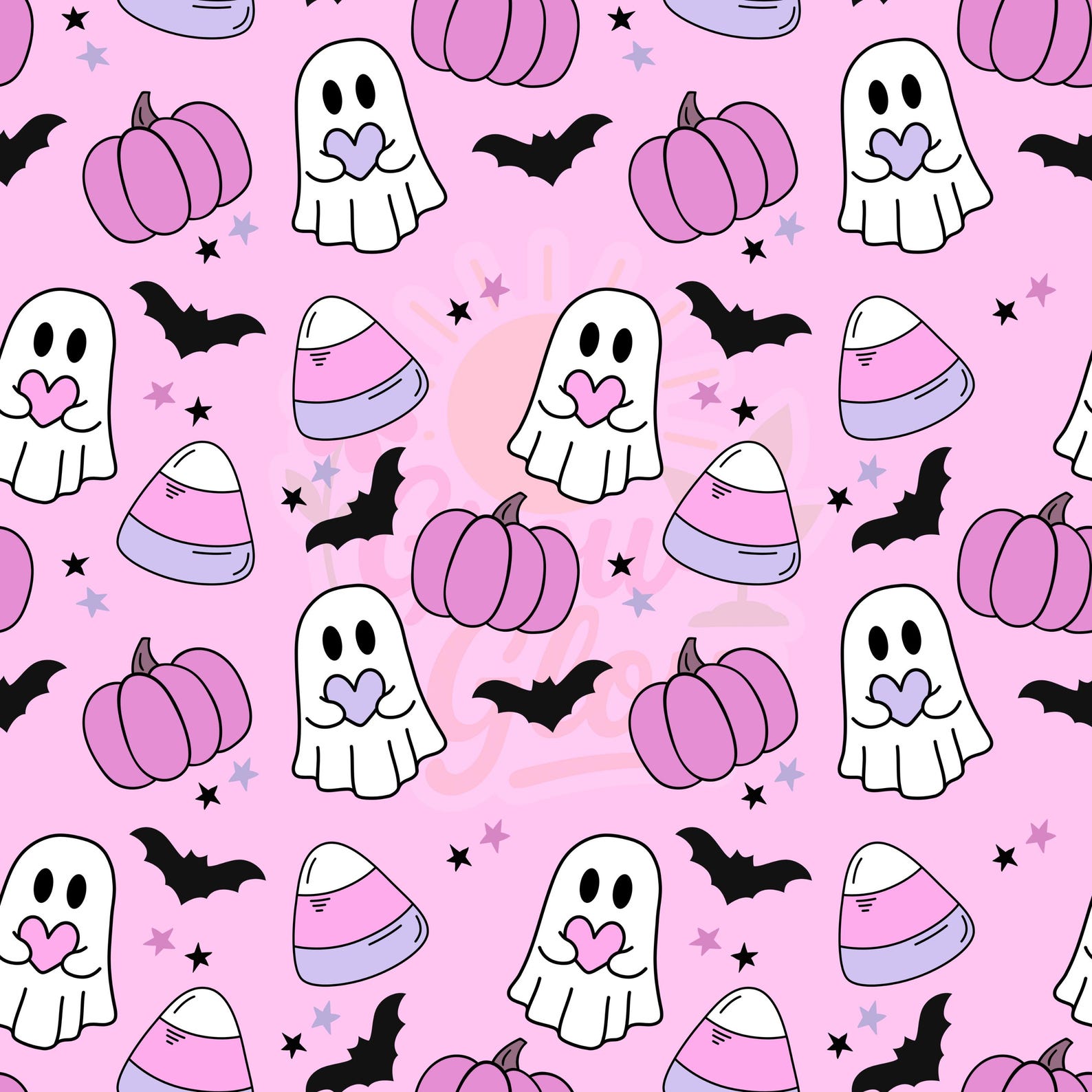 Pink Halloween Seamless Pattern Ghost Repeat Pumpkin Digital Download ...