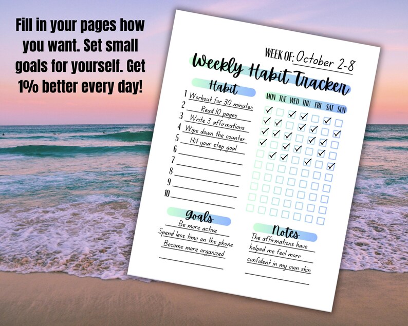 Weekly Habit Tracker Printable Goal Setting Weekly Tracking Log Digital ...