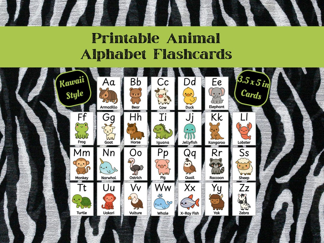 Kawaii Animal Alphabet Flashcards – Printable ABC Cards for Kids, Cute ...