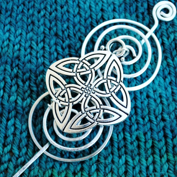 Celtic Knot Shawl Pin with Triquetra in Silver