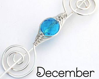 December Zircon Birthstone Shawl Pin