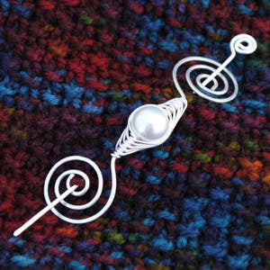 Pearl Shawl Pin in Silver June Birthstone image 4