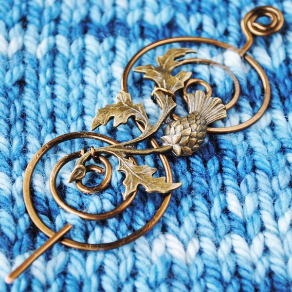 Outlander Shawl Pin in Bronze with Scottish Thistle